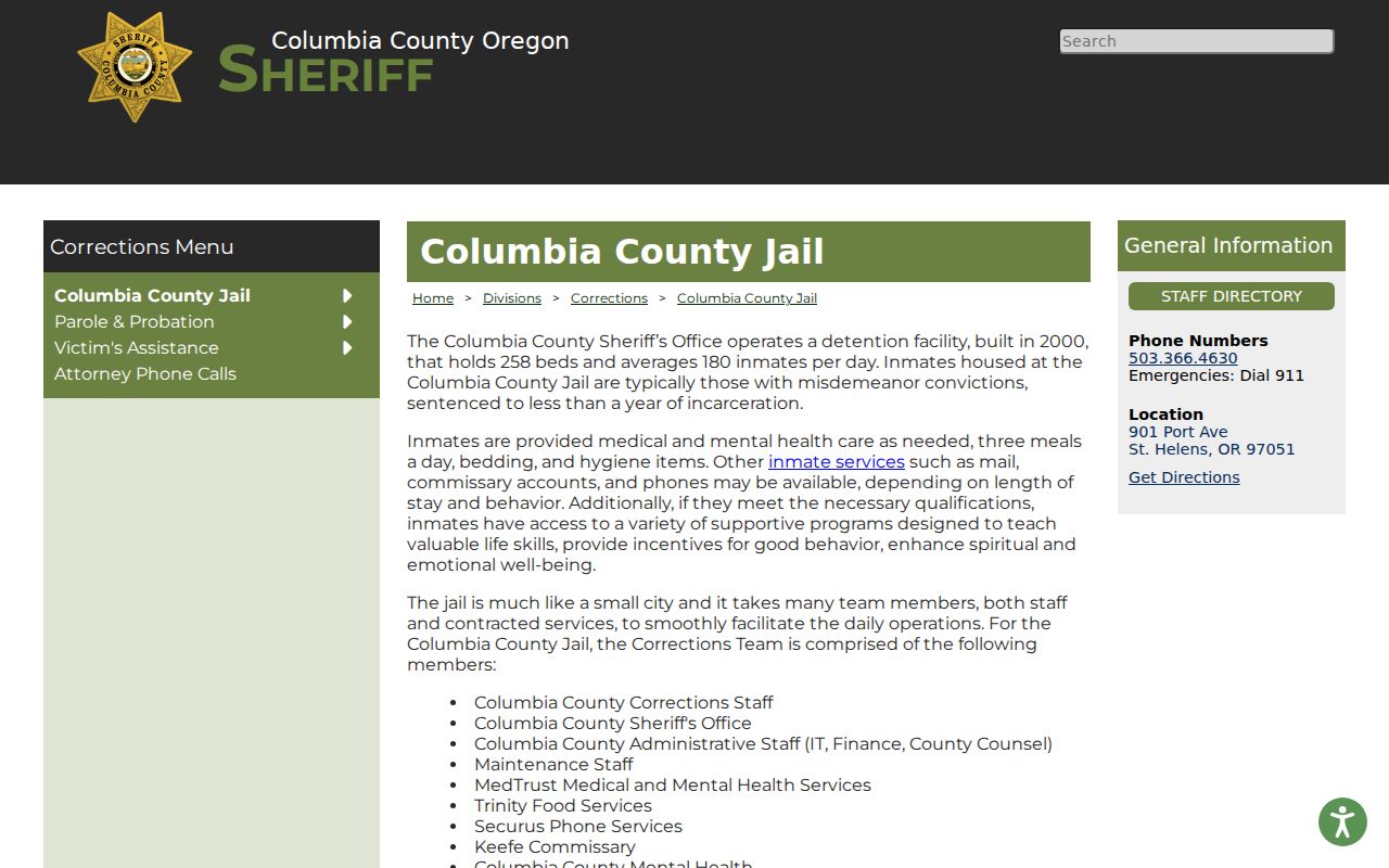Columbia County arrest records and jail booking facility