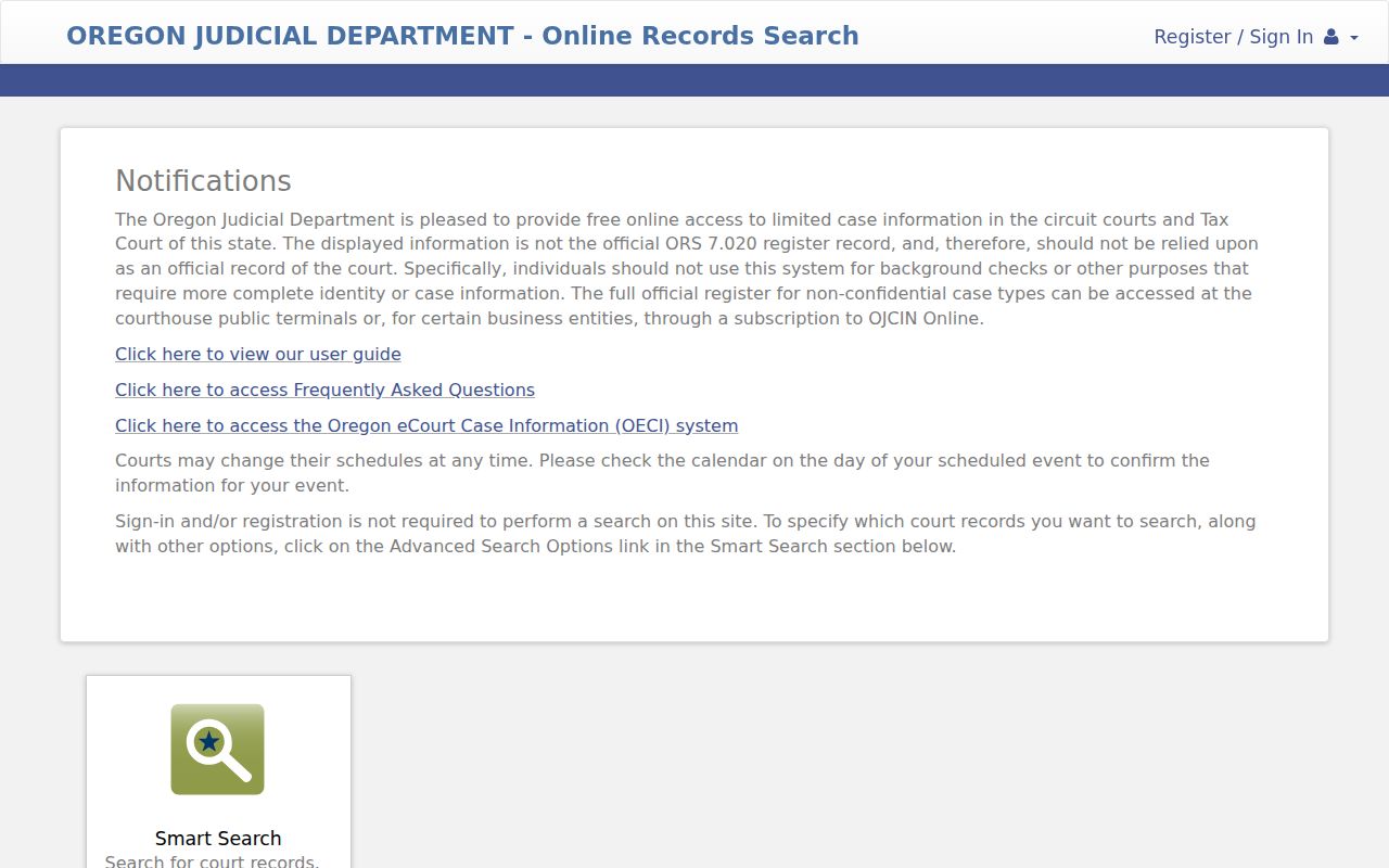 Columbia County court case lookup in the OJD records search