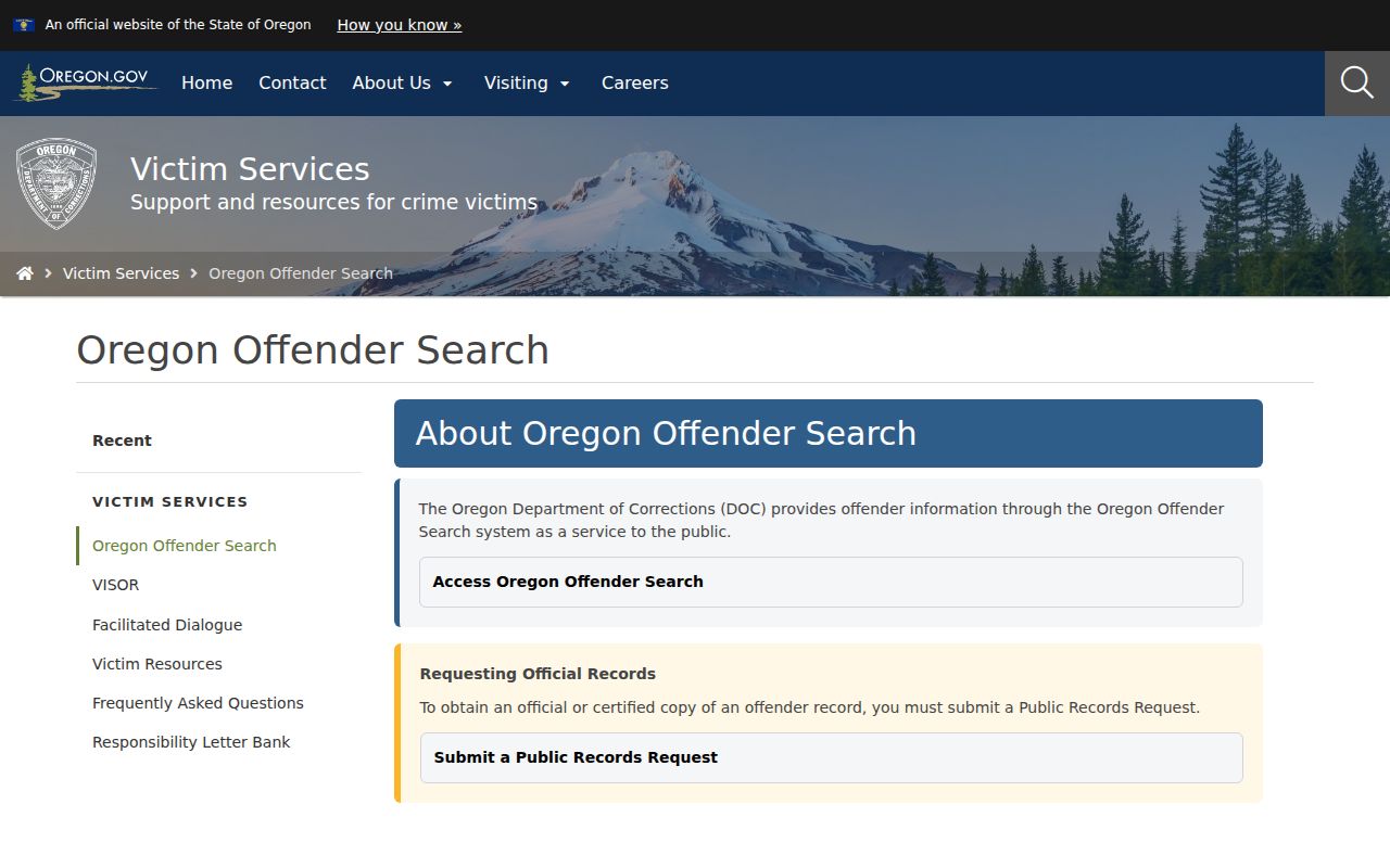 Oregon Department of Corrections offender search guidance