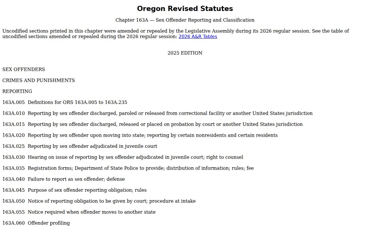 Oregon law governing Columbia County sex offender registry records