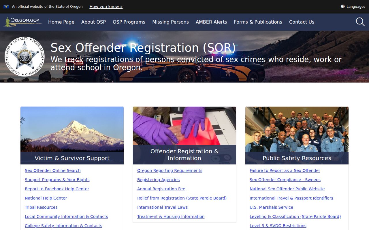 Columbia County sex offender lookup through the Oregon State Police registry program
